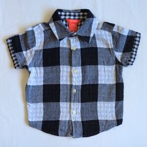 joe fresh navy blue gingham cotton gauze button down shirt 2T toddler boys